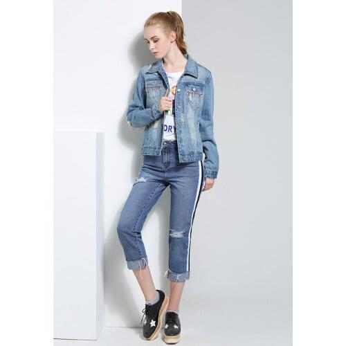 2018 Spring Winter Women Vintage Denim Jacket Coat Students Fashion Broken Hole tassel Cowboy Long Sleeve Coats Slim Overcoat
