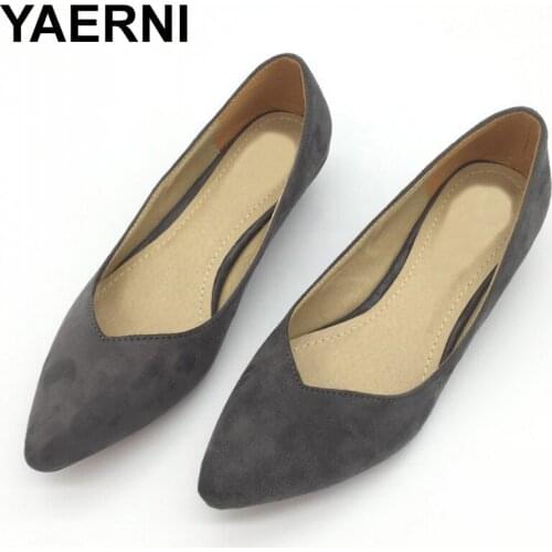 YAERNI 2019 Fashion Brand Shoes Women Pointed toe Flock Slip On Shallow Mouth Pumps Shoes Ladies Low Heel Single ShoesE792