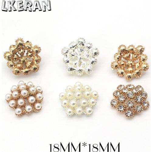 10Pc 18mm Silver/Gold Pearl Rhinestone Decorative Buttons Snap For Diy Wedding Dress Craft Supplies Flat Scrapbooking Accessorie