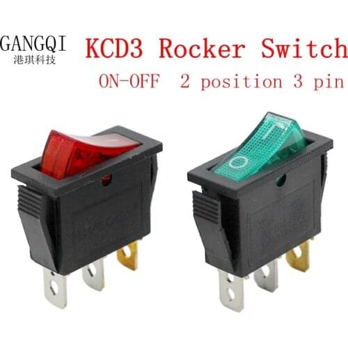 10PCS KCD3 Rocker Switch ON-OFF 2 Position 3 Pin Electrical equipment With Light Power Switch 16A 250VAC/ 20A 125VAC