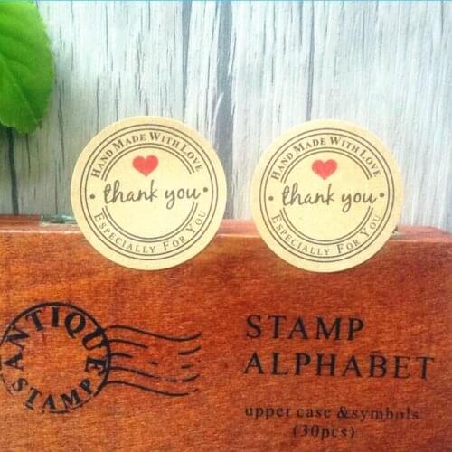 100pcs/lot New Retro Kawaii HANDMADE "Thank you"Round Kraft Seal sticker For handmade products/Vintage "Handmade with Love"lable