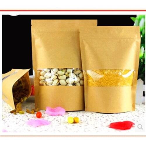 14cm*20cm,100pcs/lot,stand up Zipper/zip lock Kraft paper bag with window PE inside kraft bag for food