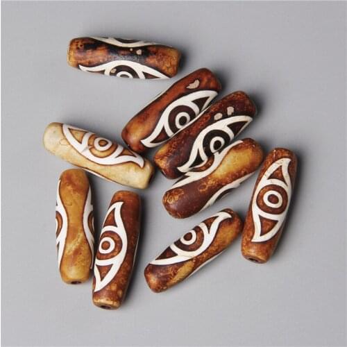 2pcs/Lot Tibetan 2 Eye Patterns Totems Oval Healing Dzi Beads Loose Spacer Stone Beads Pendant Bracelet Necklace Accessories Diy