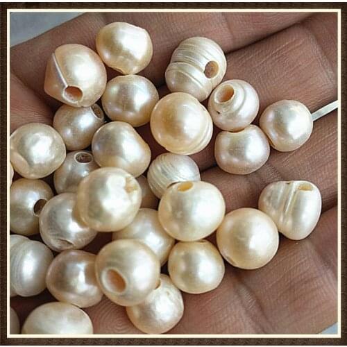 20pcs natural golden colors freshwater pearl beads 10-11mm natural golden colors cultured pearl big hole 3.0mm
