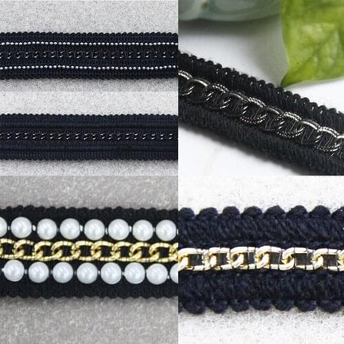 20yards Craft Black Braided Gold Silver Gun Metal Chain Decorated Lace Ribbon Trim for Wedding Dress Clothes Accessories t344