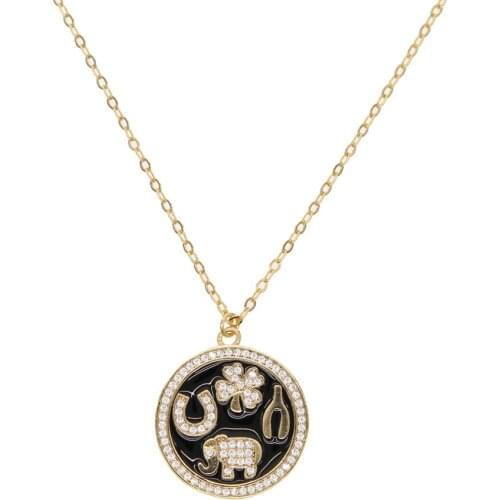 2019 luxury women micro pave cz disco charm geometric Coin pendant engraved Flower dog moon elephant simple classic necklaces