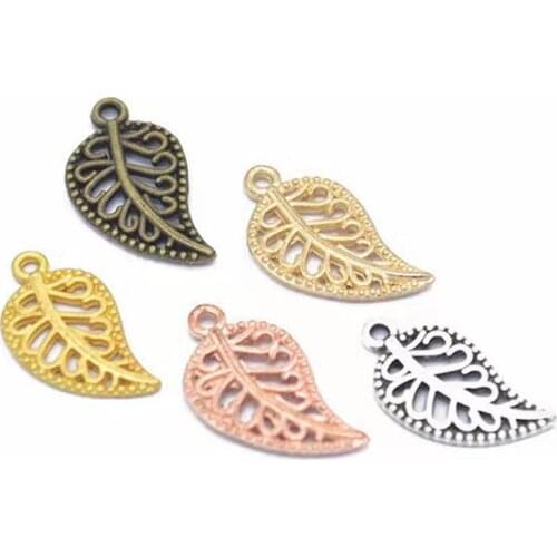 25pcs/lot 19x10mm 5 Colors Plated Alloy Leaf Charm Necklace Pendant Jewelry Accessories