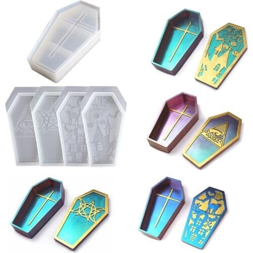 4 Shape Halloween Coffin Molds Coffin Box Silicone Molds Skull Ghost House Storage Box Resin Casting Mold Kit Art Crafts