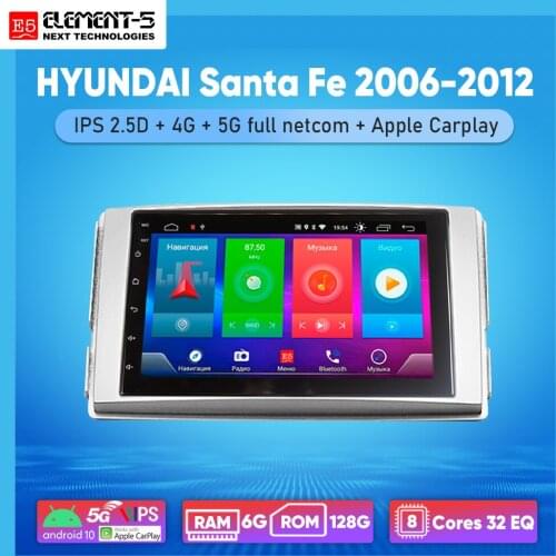 ELEMENT-5 7" 6G+128G Android 10 4G 5G NET WIFI RDS DSP Car Radio For HYUNDAI Santa Fe 2006-2012, Navigation GPS HiFi