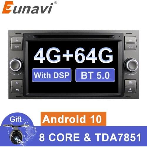 Eunavi 2 Din Auto Radio Car Multimedia DVD Player for Ford Mondeo Focus 2 Transit C-MAX Android 10 Stereo Gps 4G 64GB FM DSP RDS