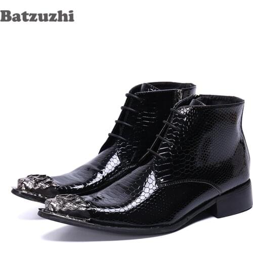Batzuzhi Handmade Men Ankle Boots Pointed Toe Black Leather Ankle Boots Men Lace-up Botas Hombre Party Men Footwear! Sizes US12