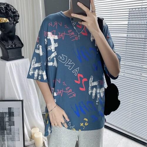Hip Hop Spray Paint Letter Printed Tshirt Tee Men Streetwear Cotton Loose T Shirt Tops Oversized Fashion Short Sleeve For Male