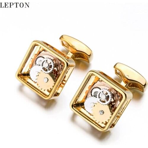 Hot Sale Square Steampunk Gear Cufflinks Lepton Watch Mechanism Cuff links for men Business wedding cufflinks Relojes gemelos