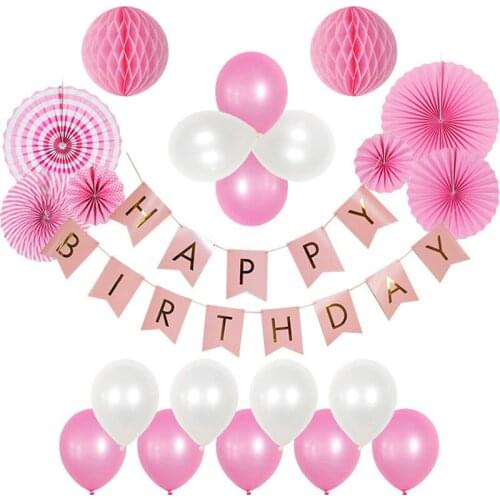 HAOCHU 22pcs/set Pink Series Birthday Party Decoration Girl Baby Shower Supply Balloon Tissue Paper Honeycomb Letter Garlands