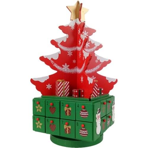 Calendar Three-dimensional Rotating Christmas Tree Countdown Calendar Wooden 24 Day Xmas Party Decor Advent Calendar 24 Drawers