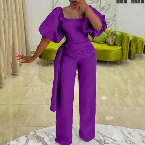 Jumpsuits For Women 2021 Elegant New Summer Style Lantern Sleeve High Waisted Loose Evening Night Dinner Rompers & Jumpsuit Hot