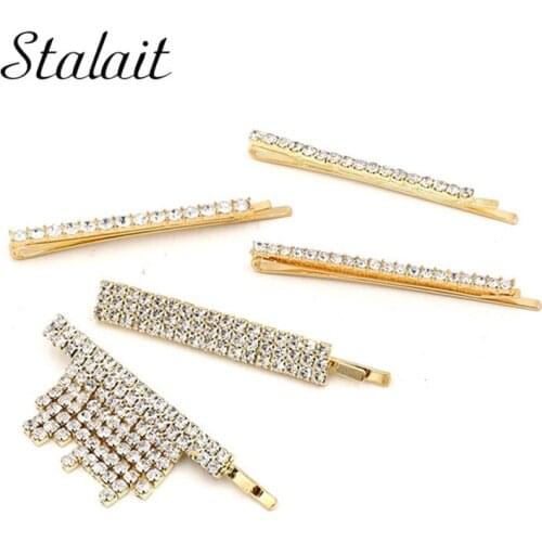 Korea Shiny Crystal Hairpins Geometric High Quality Multi Layer Rhinestone Gold Alloy Hair Clips Accessories For Women