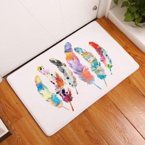 Feather Print Kitchen Mat Bedroom Entrance Doormat Home Hallway Floor Decor Living Room Carpet Bathroom Anti-Slip Rug Alfombra