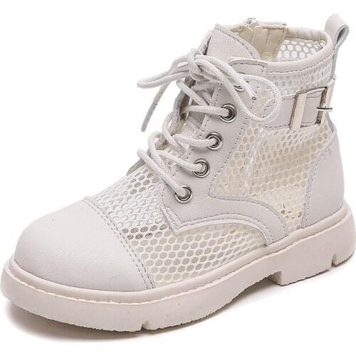 Summer Martin Boots Spring Hollow-Out Breathable Solid Soft Sole Anti-Slippery Fashion Zipper Side Kids Boots Toddler Girls 2021