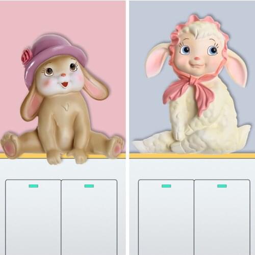 Cute Animal Switch Stickers Cartoon Socket Decoration Stickers Wall Stickers Creative Resin Pegatinas De Pared 3d Stereo