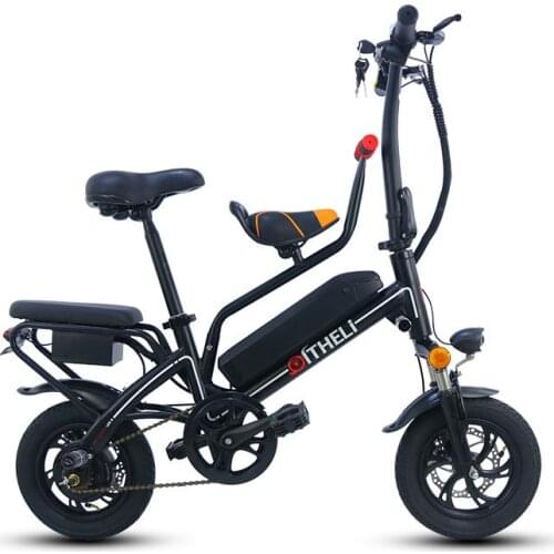 Mini Foldable Electric Bike Electric Bicycles 12 Inch 350W 48V Parent-child Seat Electric Scooters Adults Removable Battery