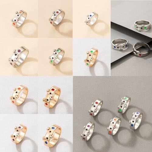 Trendy Metal Animal Wedding Bands Rings Womens Ethnic Pig Zodiac Couples Who Contracted Drops Oil Alloy Rings Jewelry for Girls