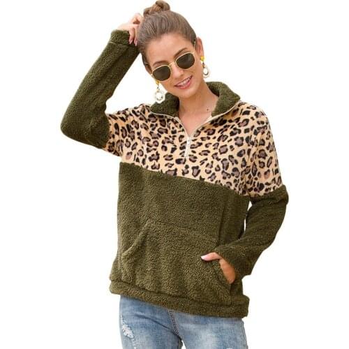 Trendy Women Warm Leopard Hoodies Streetwear Patchwork Fleece Faux Fur Coat Plus Size 2XL Ladies Tops Outwear Autumn Winter