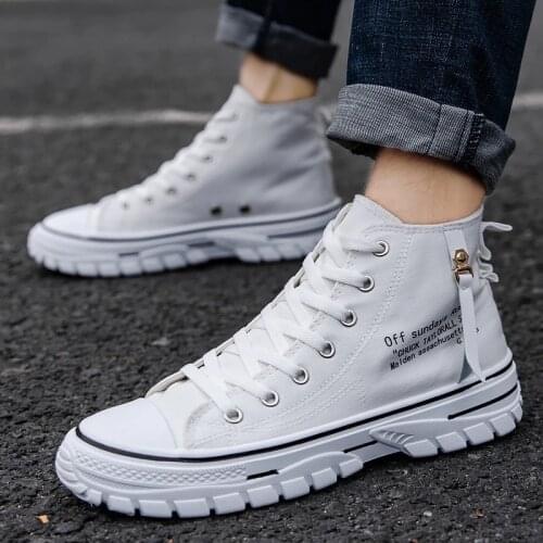 Mens Casual High-Top Shoes Fashion Tennis Blue Black Breathable Canvas Sneakers Trainers Skateboard Trend Tides 2021 New Spring