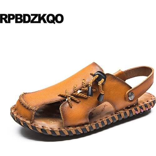 Famous brand flat shoes closed toe mules brown slides slippers men sandals leather summer genuine soft fashion 2019 beach yellow