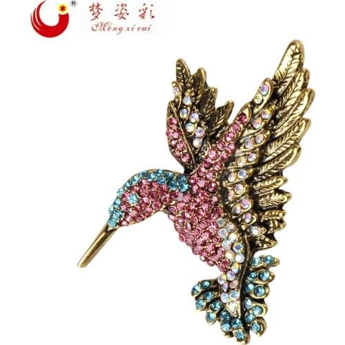 MZC Crystal Flying Birdie Red-crowned Crane Metal Bird Brooch Animal Braches Pins Dress Jacket Pin Badge Gift Jewelry Accessory