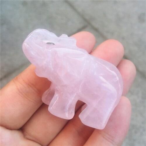 Natural Rose Quartz Powder crystal Hand-carved Elephant home decoration healing crystals wedding decoration Jewelry Gift 1Pcs