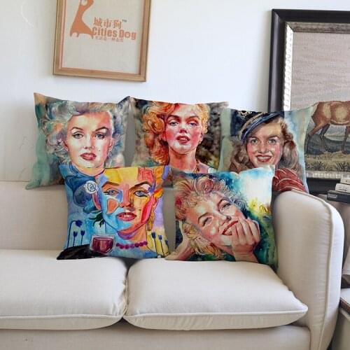Character Marilyn Monroe Paintings watercolor linen Cushion pillow cover Home living room sofa Decoration Cushions covers pillow