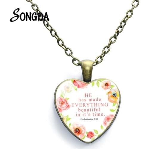 He Has Made Everything Beautiful In Its Time Bible Verses Necklace Glass Dome Fashion Women Necklace Religion Christian
