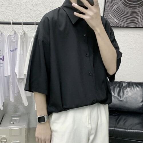 Shirt Men Summer New Solid Color Seven Minutes Sleeve Loose Ice Silk Handsome Literature And Art Leisure Trend The Price Of