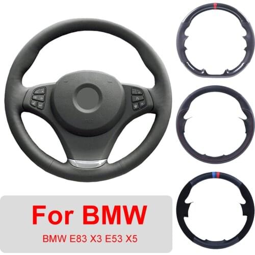 Hand Sewing Customized Car Steering Wheel Cover For BMW E83 X3 2003-2010 E53 X5 2004-2006 Leather Protective Wrap