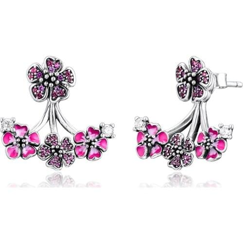 Peach Blossom Flower Earrings 100% 925 Sterling-Silver-Jewelry Free Shipping