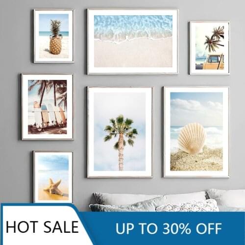 Caribbean Nordic Posters Beach Waves Surfboard Palm Tree Starfish Wall Art Prints Canvas Painting Pictures For Home Decoration