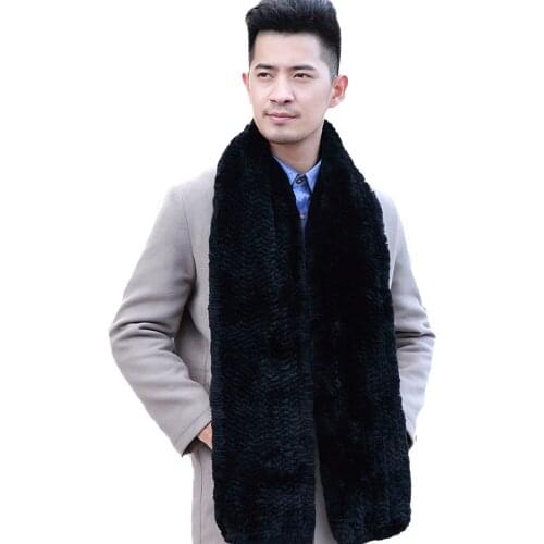 Winter Fur Scarf Men Real Rex Rabbit Fur Neckerchief For Women Warm Handmade Fluffy Soft Black Light Grey Apricot 180cm*20cm