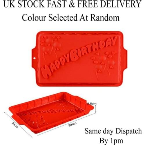 Silicone Large Happy Birthday Mould Cake Muffin NonStick Baking Bakeware Tray UK