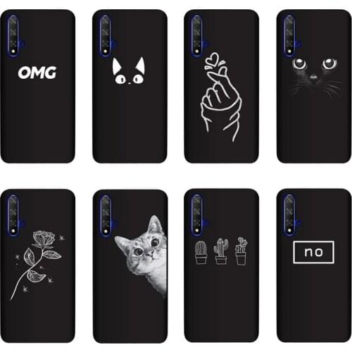 QAQsam Silicone Cover For Huawei Honor 20 Case Painting Flower Cat Moon Matte Phone Cases Funda
