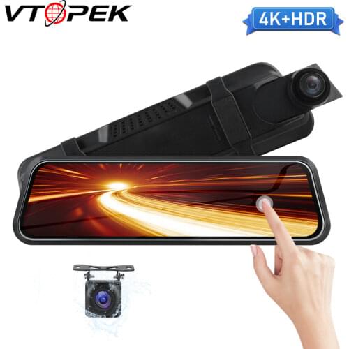 Vtopek 10 Inch Car DVR 4K Stream Media Dash Cam 1080P Rearview Mirror Camera 3840*2160P FHD Video Auto Recorder Night vision GPS