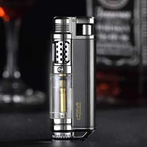 Visible Butane Window Flashlight Cigar Lighter Jet Butane Metal Turbo Lighter Portable Outdoor Tool Mens Windpipe Fittings