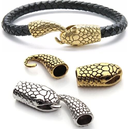 High Quality Antique Gold Silver Color Snake Head Clasps End Caps Connector For Leather Bracelet DIY Jewelry Making Findings