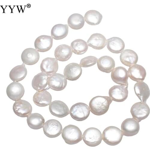 YYW High Quality Cultured Coin Freshwater Pearl Beads Flat Round natural white 10-11mm Approx 0.8mm Sold 15.3 Inch Strand