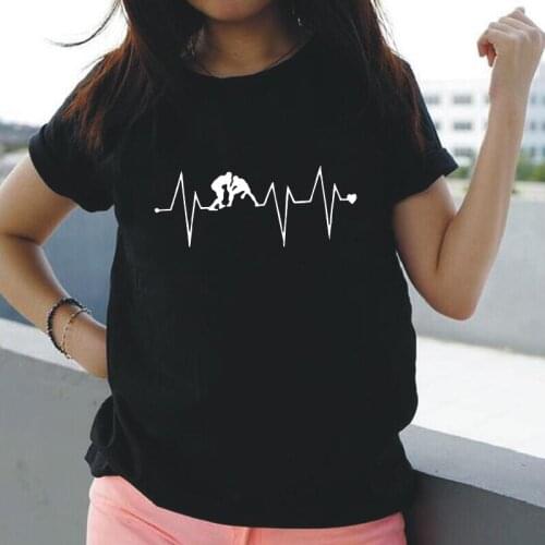 Funny Wrestling Wrestler Heartrbeat T Shirt Women Tops Cotton Summer Short Sleeve Tee Shirt Femme Casual Harajuku Camiseta Mujer