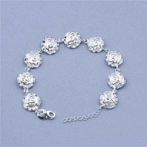 Women Fashion Jewelry Rose Flower Shape Chram Link Bracelet Adjustable Hnad Chain