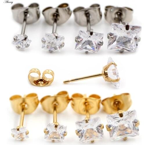 Alisouy 2pcs Women Men Square Crystal Zircon Stud Earrings Stainless steel Ear Helix Tragus Cartilage Piercing body Jewelry