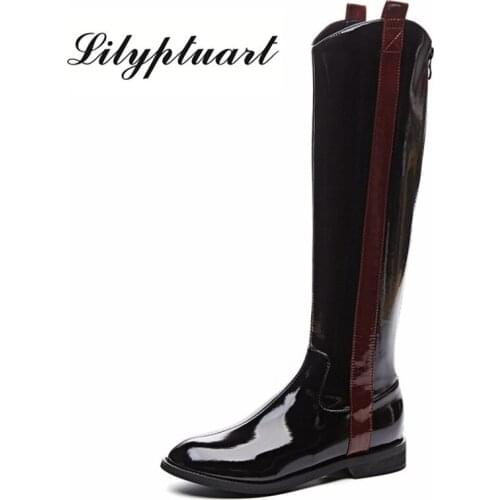 2019 autumn and winter new low heel flat with womens boots fashion color matching high boots large size knight boots woman