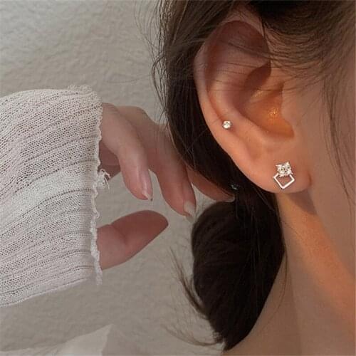 925 Sterling Silver Zircon Square Piercing Stud Earrings For Women Girls Wedding Party Jewelry eh994