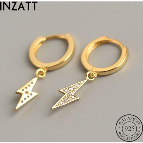 INZATT Real 925 Sterling Silver Zircon lightning Hoop Earrings For Fashion Women Party Fine Jewelry Minimalist Accessories Gift